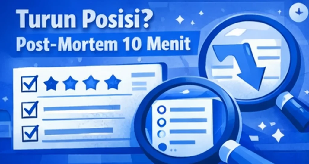 Template post-mortem 10 menit untuk cari penyebab turun rank dan ambil 1 aksi yang jelas
